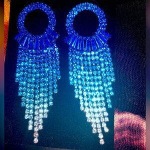 Thanksgiving super cuter blue rhinestone crystal  baguettes dangling earrings